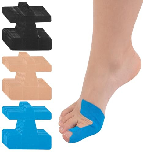 30 Stück Hallux Valgus Tape für Zeh und Fuß (Blau + Schwarz + Hautfarbe) | Hallux Valgus Kinesiotapes vorgeschnitten, Kinesiologie Tape bei Ballenzehen, hautfreundlich und atmungsaktiv