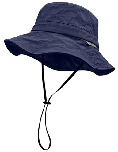 JFAN Bob Chapeaux de Soleil Unisexe Pliable Imperméable Bucket Hat Anti UV Outdoor Chapeaux de Randonnée Homme à Large Bord avec Corde Coupe-Vent