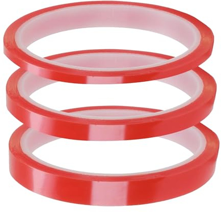 ElvenJoy 3 Rolls Double Sided Tape, Clear Thin Adhesive with Red Liner, 3mm 6mm 9mm Widths for Screen Repair and Craft Projects, Super Strong Transparent Mounting Tape