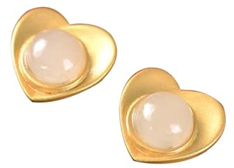 S925 Silver med Natural White Jade Heart Örhängen för Kvinnor Yoga Genuine 2
