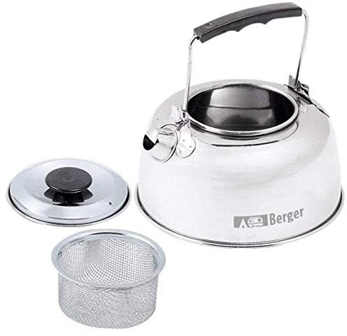 Berger Wasserkessel Edelstahl mit Teesieb 800 ml │ hochwertiger Edelstahl, klein, leicht │ Teekessel Camping Wasserkocher für Haus und Camping │ Wasserkessel Camping Gasherd Teekessel Gasherd