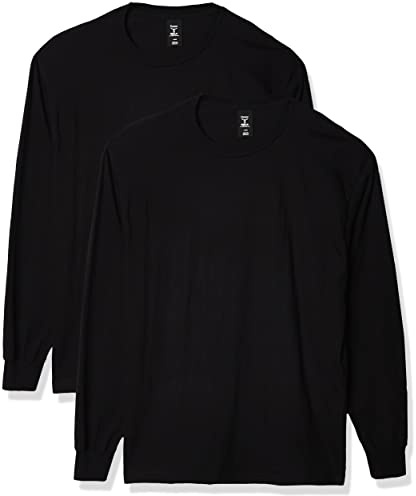 Hanes Men's Long Sleeve Beefy-T Shirt, Black, X-Large (Pack of 2)