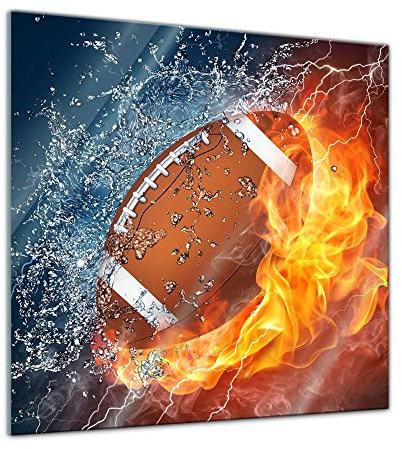 Glasbild - Football - Feuer und EIS - 50x50 cm - Deko Glas - Wandbild aus Glas - Bild auf Glas - Moderne Glasbilder - Glasfoto - Echtglas - kein Acryl - Handmade