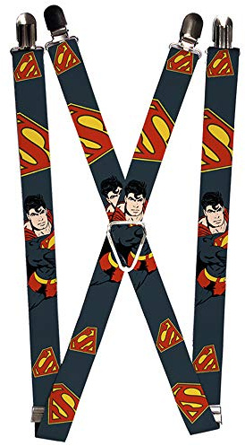 Buckle Down Homme Suspenders - Superman Action Pose/Scattered Shield Navy/Gold Bretelles, Multicolore, Taille unique EU