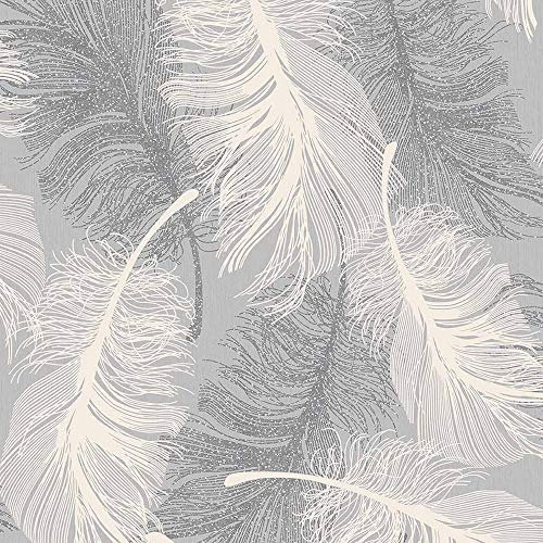 Coloroll Feather Blown Vinyl Wallpaper in Grey & White M0923 Full Roll