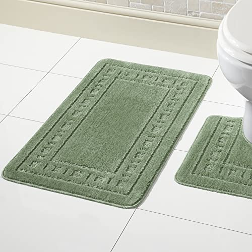 Olivia Rocco 2-teiliges Set aus Badmatte & WC-Vorleger, rutschfestes Badezimmer-Set, Miami, waldgrün, Bath Mat 50 x 80 cm, Pedestal Mat 50 x 50 cm