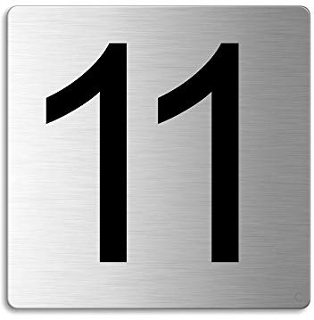 Plaque - Numéro de porte - 11 | 85x85 mm auto-adhésif | acier inox brossé Nr.48311
