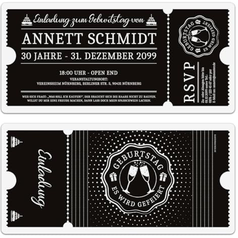 Kartenmachen.de Geburtstag Einladungen Einladungskarten Eintrittskarten - Schwarz-Weiß Ticket schwarze Version