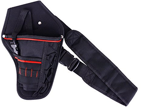 Wolfteeth Black One Size Tool Belt with Detachable Strap, Driver Drill Holder, Wrist Bag, Shoulder Bag, Electric Tool Pouch for Screwdriver, Wrench, Hammer, Most T Handle Drills