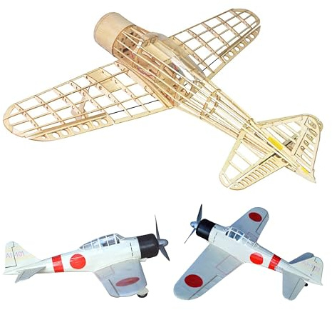 Mitsubishi A6M2 Zero Fighter Slow Flyer Modellflugzeug Kit, Maßstab 1:30, 400 mm Spannweite, RC Flugzeugmodell Baukasten, Modell Flugzeug zum selbst Bauen, Lasercut Holz, 400 x 300 x 108 mm, 40 g RTF