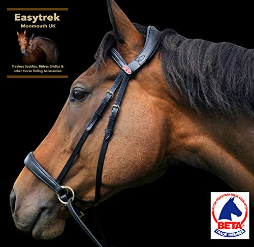 Easytrek Brida sin bits anatómica, suave cuero premium con riendas de agarre negro o marrón (pequeño pony, negro)