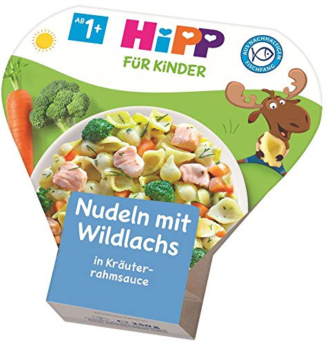Hipp Bio für Kinder Teller aus aller Welt - Nudeln mit Wildlachs in Kräuterrahmsauce, 6er Pack (6 x 250 g)