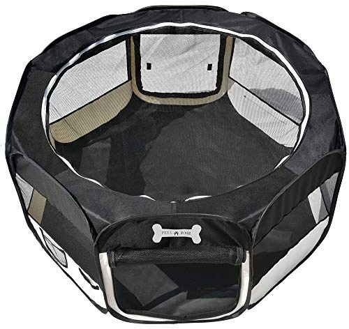 petigi Welpenauslauf XL, 115x115x65 cm, Welpenlaufstall, Gehege für Hunde, Hasen, Meerschweinchen, Katzen, 8-eckig, pflegeleicht, Farbe: Schwarz