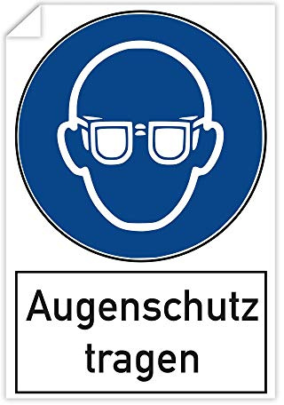 3 St. Aufkleber Augenschutz tragen, 200x300mm, selbstklebend | Digitaldruck Aufkleber aus Kunststoff, wetterfest & UV-beständig für Innen & Außen, mit Piktogramm