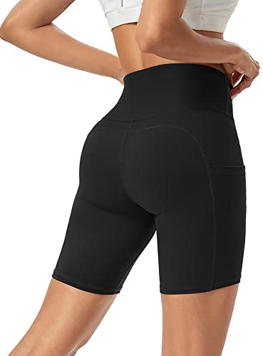 Promover Women's Sports Biker Yoga Shorts Running Pants High Waisted Leggings with Pockets Tummy Control 4 Way Stretch Yoga Leggings Compression Shorts Non See Through Workout Cycling Summer Hot Pants
