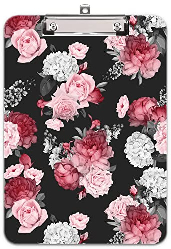 Hnogri Klemmbrett A4 Kunststoff, Mode-Design Klemmmappe A4 Bürobedarf & Schreibwaren für Rechtsanwälte Schüler Lehrer und Kinder, Clipboard Standardgröße 32 x 22 CM, Pinke Rose | Niedliches individuelles Muster, Briefgröße 22,9 x 31,8 cm, für Studenten, Lehrer, Frauen, Schul- und Bürobedarf, rosa Rose