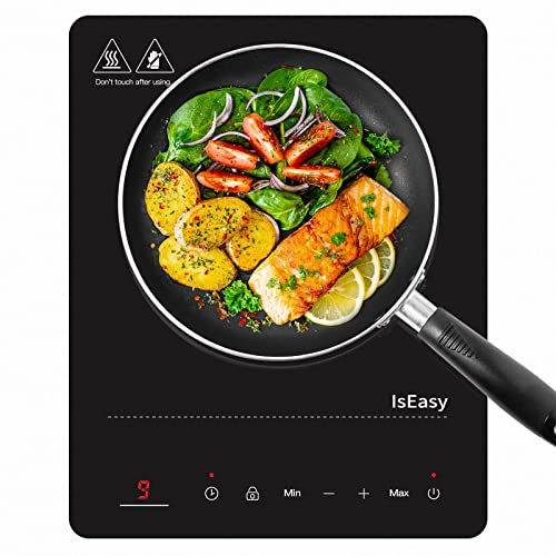 Induktionskochplatte, IsEasy Tragbares Induktionskochfeld 2100W,28cm Induction Hotplates, Kochfelder mit Stecker, 9 Heizstufen, 1-99Min Timer, Touch-Steuerung, Max/Min-Funktion, 220-240V