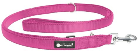 Petlando Hundeleine 3m Mesh weich gepolstert, Fuchsia, 300x2,5cm | Für mittelgroße Hunde, 3-fach verstellbar, pflegeleicht, schnelltrocknend, Karabiner, Führleine, Freihandleine, Umhängeleine