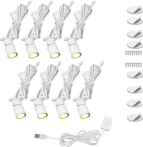 Mini faretti per vetrina da banco in vetro Detolf 8x1W LED Lampada per gioielli con luce a montaggio superficiale Faretti dimmerabili (confezione 8, bianco caldo, 3000K)