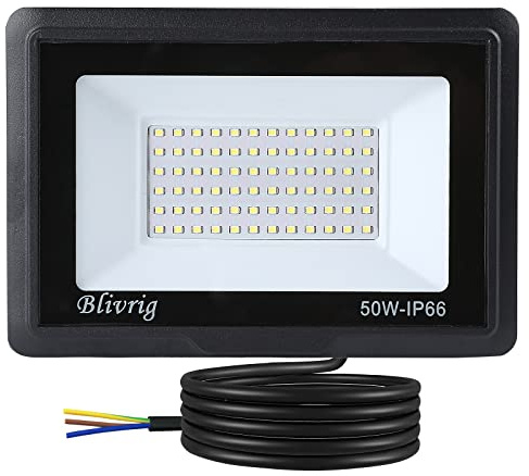 Blivrig 50 W LED strålkastare utomhus kall vit 6000 K 5000 LM, 72 LED strålkastare utomhus, IP66 LED utomhusstrålkastare vattentät, 120° strålvinkel LED utomhusstrålkastare för trädgårdar gård, garage
