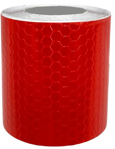 AUTOZOCO Ruban réfléchissant adhésif haute intensité, ruban réfléchissant de sécurité, ruban de sécurité adhésif réfléchissant, bande adhésive réfléchissante, couleur rouge, 3 mètres de long x 5 cm de