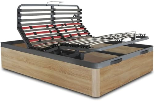 Ventadecolchones - Canapé Abatible de Madera Articulado Gran Capacidad con Mando Inalámbrico + App Móvil - Color Cambrian - 135 x 190 cm