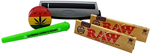 Futurola Drehmaschine King Size Rolling Machine Grinder RAW Papers raupir Geschenk Set Farbe wählbar, Farbe: Grau