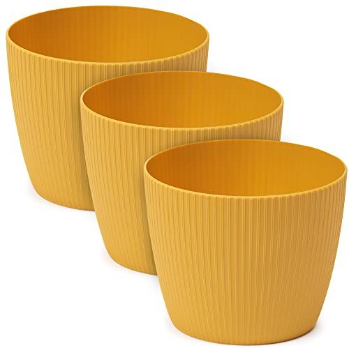 TULMERO Macetero mate, macetero de plástico, maceta decorativa para plantas grandes, juego de 3 macetas, macetero para hierbas, (3 unidades), mostaza, diámetro de 11 cm