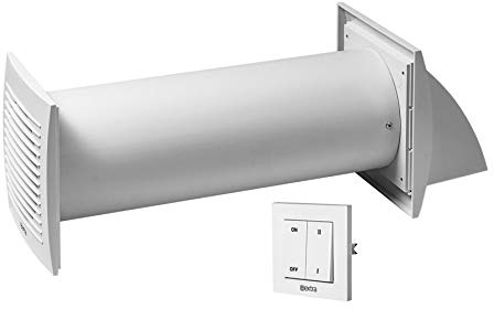 EUROPLAST EER150S 150mm värmeåterställningsenhet – decentraliserat ventilationssystem med keramisk värmeväxlare och väggbrytare, Med strömbrytare - Vit