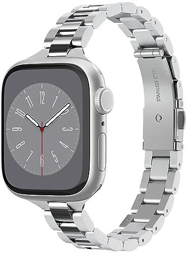 Spigen Modern Fit 316L metallarmband designat för Apple Watch Series 11/10 42mm, 9/8/7 41mm, SE2/SE/6/5/4 40mm, 3/2/1 38mm i rostfritt stål – Silver