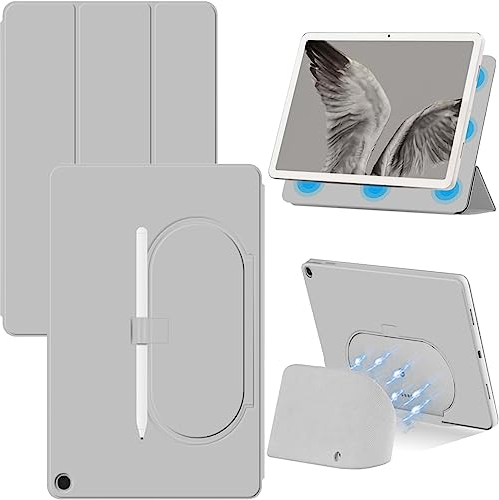 Miimall Kompatibel mit Google Pixel Tablet Hülle, Magnetisch Lederhülle mit Ständer & Stifthalter Kratzfest Stoßfest Ultradünnes Schutzhülle für Google Pixel Tablet 11 Zoll 2023-Hellgrau