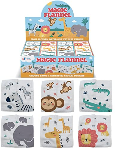 Hello Chums Wash Cloth - Safari Animal Magic Flannel, Face Cloths Flannels Cotton (Set Of 6 included) - Fun Designs for Children, Baby, Kids - 6 Unique Designs