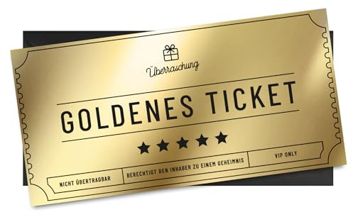 KOKO&LORA Goldenes Ticket zum Selbstbeschriften - Karte mit Umschlag - Ideal als Gutschein & Geschenk zum Geburtstag, Nikolaus, Weihnachten, Kollegen, Jahrestag, Hochzeitstag uvm.