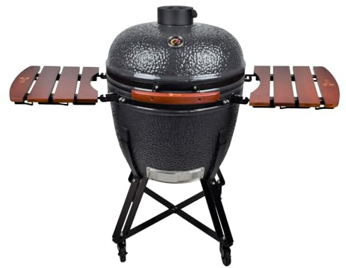 ZStyle Kamado Japansk Keramisk BBQ Grill - Långsam Eldrök med Glaskeramikkupol - Kol Trädgårdsugn (Kamado XL - Grå)