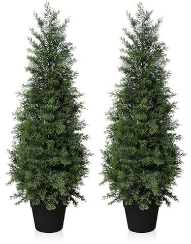 Fopamtri Kunstpflanze Zeder Künstlich 90 cm Künstliche Pflanzen im Topf, Konifere Künstlich Outdoor UV Geschützt für Haus Wohnzimmer Garten VerandaDekoration (2 Stück)