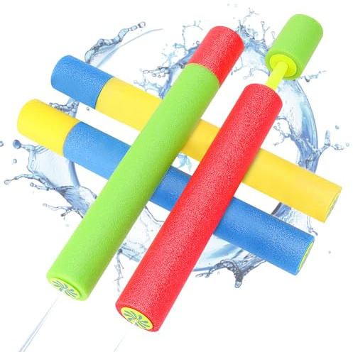 4 Stück Wasserpistole Kinder, 38cm Schaumstoff Wasserpistolen, Spritzpistole Wasser Bunte, Party Strand Pool Strandspielzeug für Jungen und Mädchen