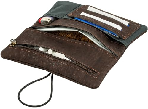 SIMARU Tobacco Pouch for 30 g Tobacco Pouch, Rotating Tobacco Bag Including Filter, Paper and Lighter Compartment, Turner Bag for Men and Women (Brown)