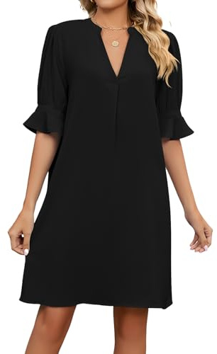 RoomTour Sommerkleid Damen V-Ausschnitt Frauen Kleider Casual Kurzarm Rüschen Hemdkleid