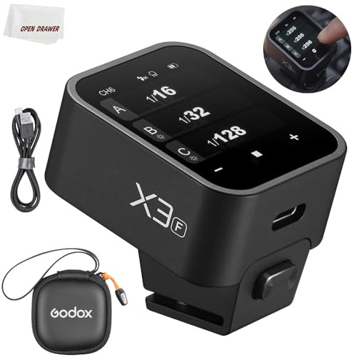 Godox X3F X3 F X3-F Trigger, Godox Flash Trigger, Touch Screen TTL Wireless Flash Trigger, with TCM Conversion, Built-in 3.7V 850mAh Li-Ion Battery, Approx 7 Days Standby for Fuji Cameras
