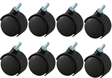 EQQHJL Gummierte Trolley-Räder 8er-Pack Vorbauten mit M6-Gewinde, 1,5-Zoll-Doppelrad-Drehgelenke aus schwarzem Kunststoff for Industriemöbel