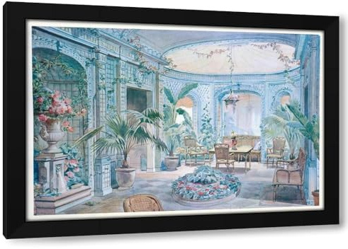 Georges Rémon 18x14 Black Modern Framed Art Print Titled: Trellis Greenhouse, Light Blue Green (Louis Xvi)…. (1907)