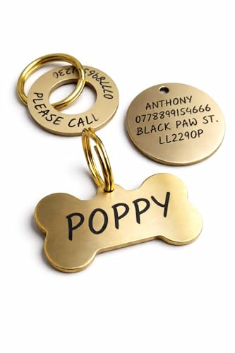 Deep Engraved Solid Brass Dog Tags for Pets Personalised On Both Sides Dog Tag ID Dog Tags for Pets Engraved UK