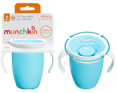 Munchkin Miracle 360 6+ Months Baby Sippy Cups | Free Flow Beaker for Toddlers |Trainer Cup | BPA-Free | Spill-Free | Baby Water Bottle with Easy-Grip Handles | 207ml| 2pack | Blue