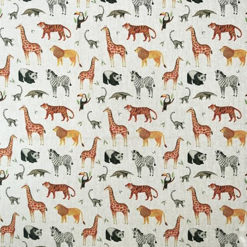 TRIXES bomullstyg – naturlig safari design – broderityg – för textilhantverk – klädtillverkning – lapptäcke – ett ark 1 x 1,4 m