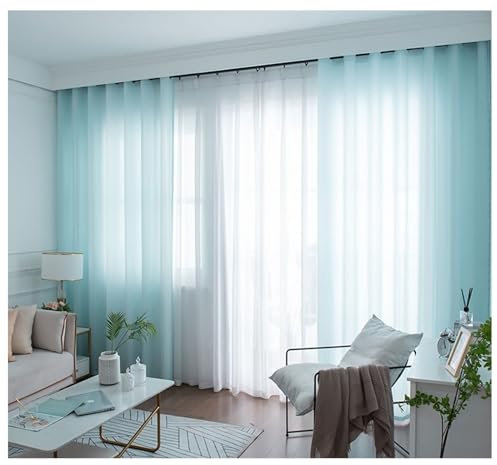 Beydodo Gardinen Wohnzimmer 2er Set Azurblau, Vorhänge Lichtdurchlässig Ösen Einfarbig Modern 107x147CM Gardinenschals Polyester Halbtransparent Schiebevorhänge Schlafzimmer Küche