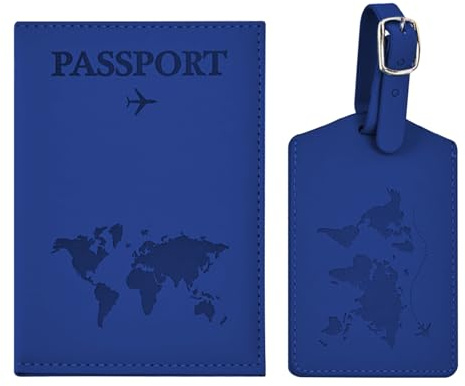 Greyoe Reisepasshülle, Passport Cover, Passport Wallet Set, Dunkelblau | PU-Leder, Wasserabweisend, Mit Gepäckanhänger, Perfekt für Urlaub & Reisen