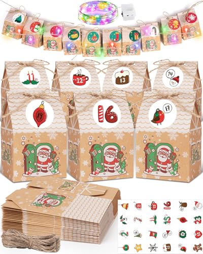 DIY Adventskalender zum Befüllen Kinder Adventskalender Tüten 2025: +Lichterkette Papiertüten Selber Befüllen Basteln Machen 2025 Weihnachtskalender Weihnachtstüten Häuser