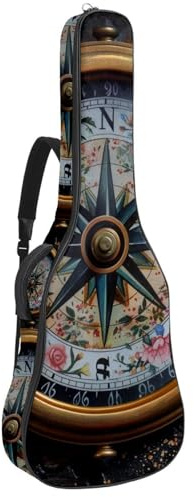 Eslifey Tasche für Akustikgitarre, Vintage-Stil, Seekompass-Muster, verstellbarer Schultergurt, Gitarrenkoffer, Gigbag 101,6 cm, 104,7 cm, 106,7, mehrfarbig, 42.9x16.9x4.7 in, Taschen-Organizer