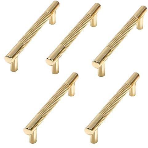 5 Stück Schrankgriffe Gebürsteter Gold, Gerändelte Schrankgriffe, Möbelgriffe Mit Schrauben, Gold Moderne Griffe, Griffe Für Schublade, Küchenschränke, Kleiderschrank, Türknöpfe, Lochabstand 96mm
