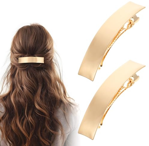 AOZUO 2 Stück französische Gold Haarspange, Metall Barrette Clip gold für Frauen Quadratische Haarnadeln, Haarspange für Dünnes, Dickes, Feines Haar, Hochzeitsaccessoires für Frauen und Mädchen(gold)